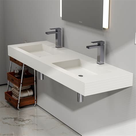 MEDUNJESS 59'' Wall Mounted Bathroom Sink Solid Surface Double sink ...