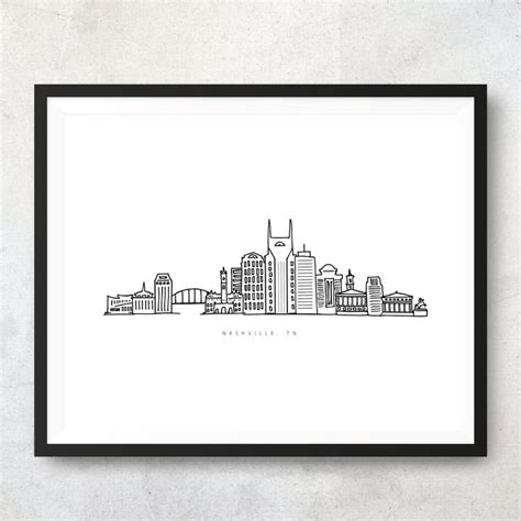 Nashville Print, Nashville Skyline Print, Nashville City Drawing, Wall ...