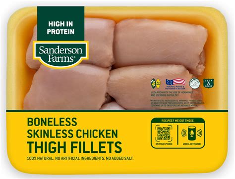 Sanderson Farms Fresh Boneless Skinless Chicken Thigh Fillets 22g Protein 4oz 112g 14 22