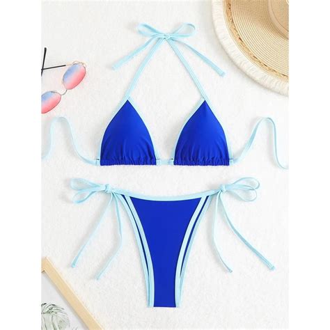 Jual Sexy Bikini Women Pink Blue Contrast Push Up Micro Swimsuit Brazilian Bea Bandage Bathing