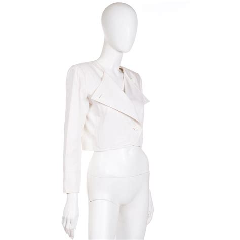 S Ysl Yves Saint Laurent Vintage White Cotton Cropped Jacket For