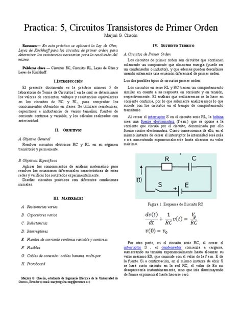 Practica 5 Circuitos De Primer Orden Pdf Inductor Condensador