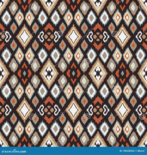 Ikat Geometric Folklore Ornament With Diamonds Tribal Ethnic Vector