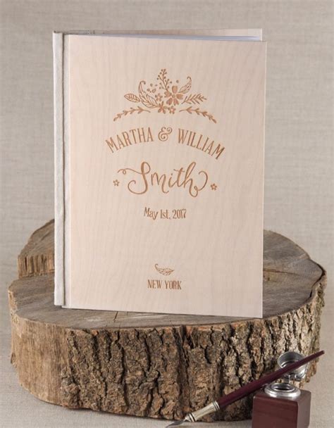 Bohemian Wooden Wedding Guest Book With Custom Engraving See More Here