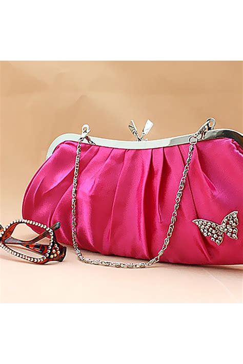 Satin Pink Evening Clutch With Chain