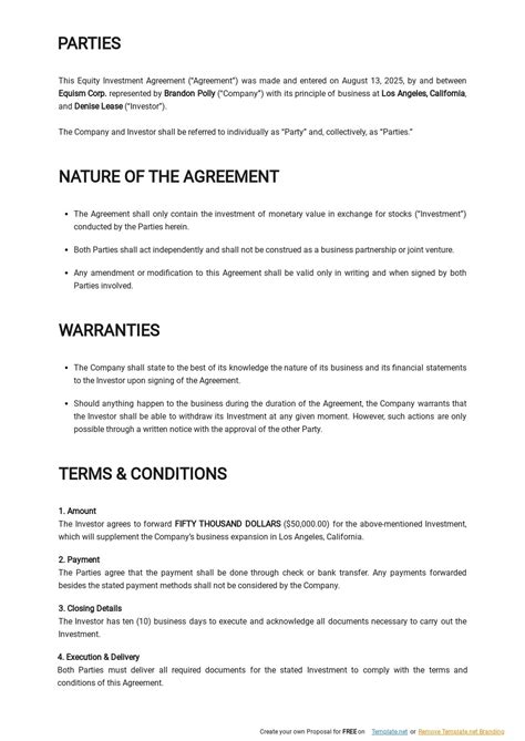 Llc Investment Agreement Template