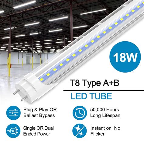 Cnsunway T8 Led Bulbs 4 Foot Hybrid Type Ab Light Tube 18w 2400lm 6000k Plug And Play Or