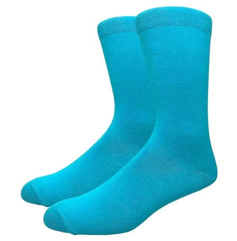 Solid Color Crew Cotton Dress Socks Turquoise