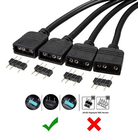 RGB вентилатор адаптер сплитер кабел, UpHere 53ARGB, 1 вход към 4 ...