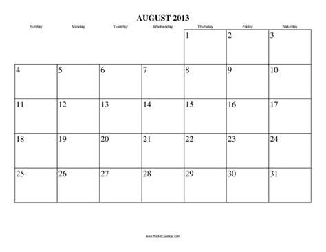 August 2013 Calendar