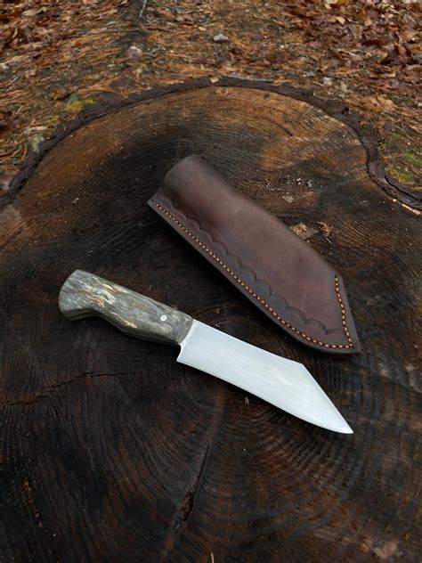 Hand Forged Bushcraft Knife Full Tang With Leather Sheath For Hunters