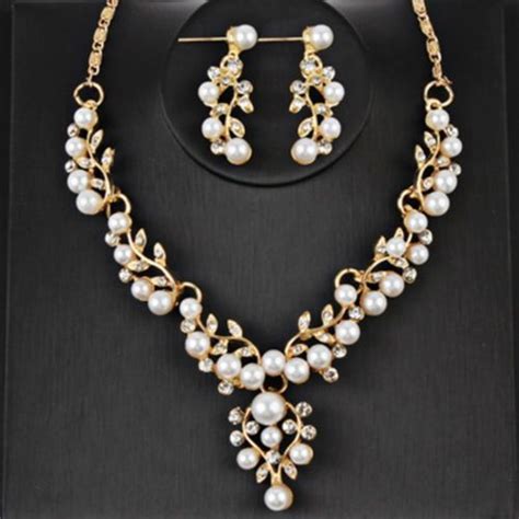 Necklace Imitation Pearl Crystal Silver Plated Bridal Wedding Jewelry