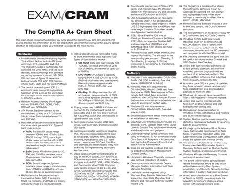 comptia  cram sheet hardware software networking