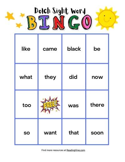 Sight Word Bingo