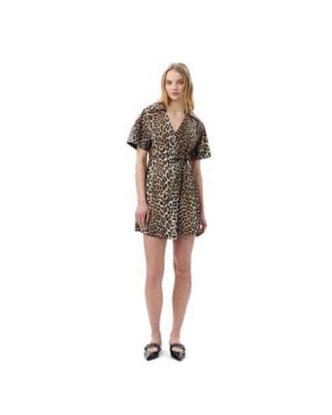 Ganni Leopard Printed Wrap Mini Dress In Natural Lyst Uk