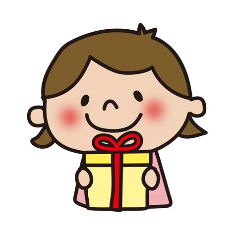 箱のプレゼントを渡す女の子1の無料フリーイラスト かわいい手描きの無料素材「てがきっず」保育園・小学校・介護施設にぴったりのフリー素材イラスト