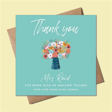 Teacher Card Thank You Teacher Card Personalised Teacher Card Card