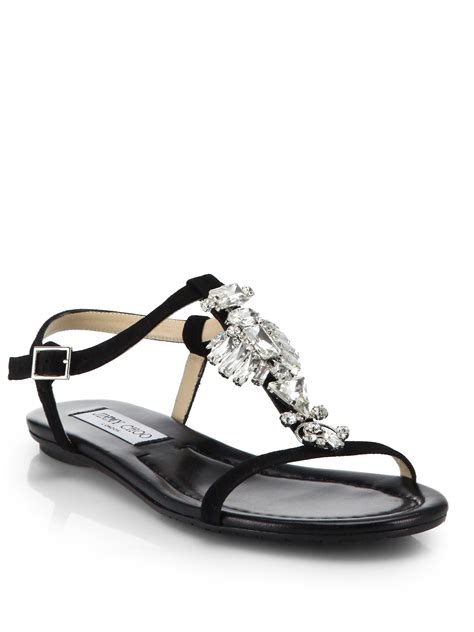 Jimmy Choo Night Crystal Detail Suede Sandals In Black Lyst