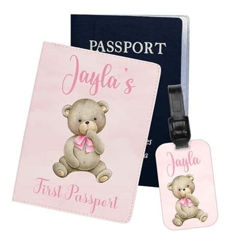 Personalized My First Custom Passport Holder Cover And Luggage Tag Set Teddy Bear