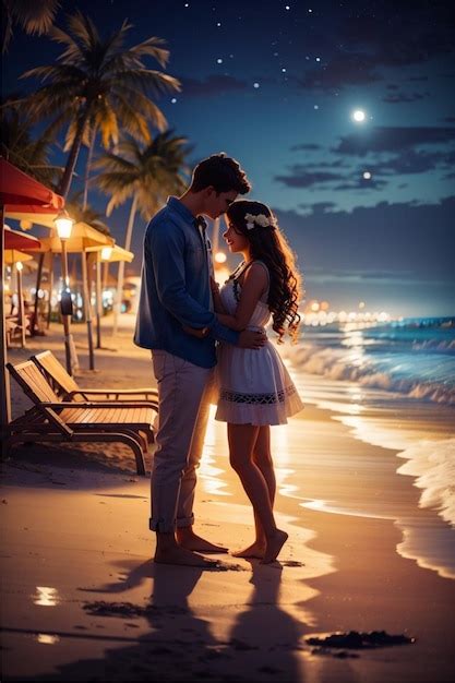 Premium AI Image | beautiful cute couples at night beach