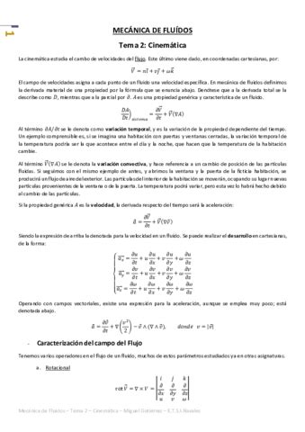 Mecánica de Fluidos Tema 2 Cinemática pdf