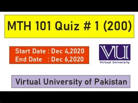 MTH 101 Quiz 1 With Solution MTH 101 Quiz No 1 VU Quiz YouTube