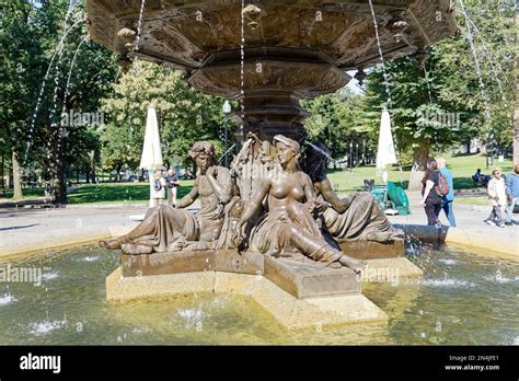 Boston Downtown Brewer Fountain In Boston Common Depicts Roman And