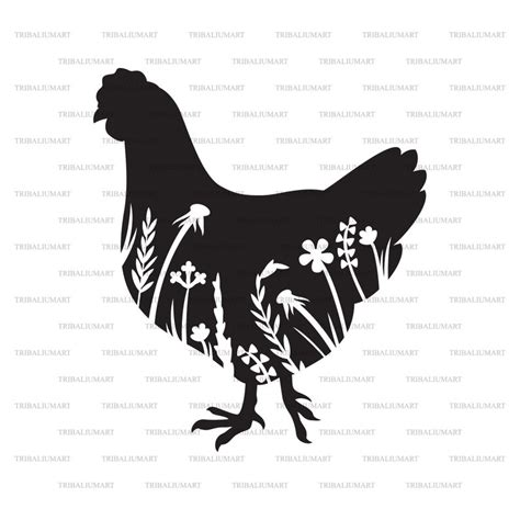 Floral Chicken Cut Files For Cricut Clip Art Silhouettes Etsy