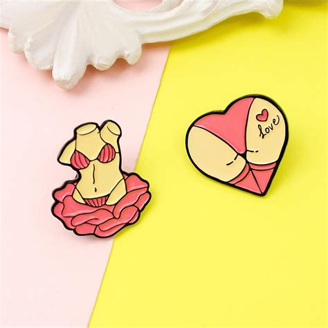 Pink Sex Bikini Enamel Pin Puffing Bird