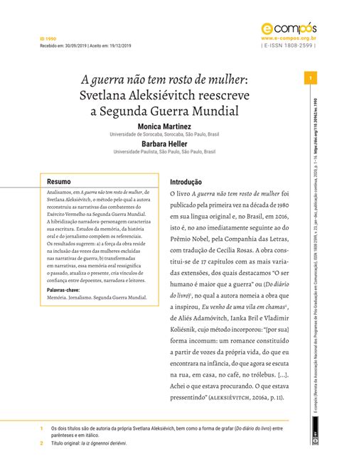 Pdf A Guerra Não Tem Rosto De Mulher