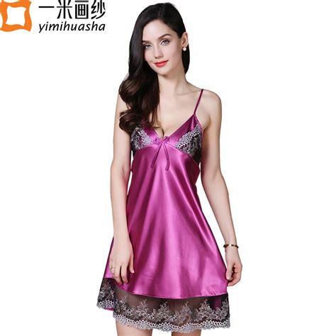 Women Sexy Nightgown Fashion Satin Sleeveless Sleepwear Womens Night Shirts V Neck Lace Sleep