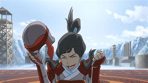 Avatar Korra celebrating after hearing the Order of the White Lotus tell her that she's ready ...