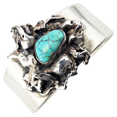 Large Turquoise Cluster Silver Cuff Bracelet For Sale At 1stDibs