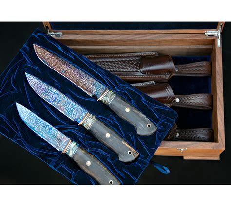 Набор ножей из мозаичной дамасской стали ручной работы рукоять ...