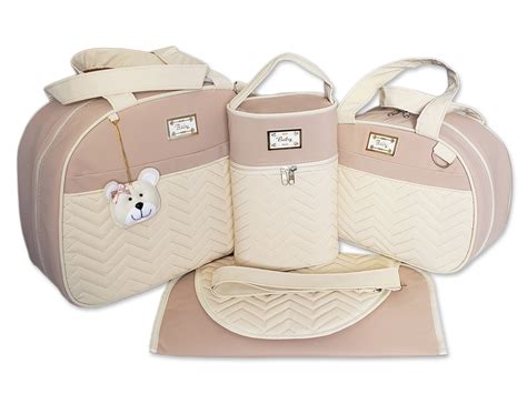 Kit Bolsa Maternidade Menina Pcs Chevron Bege Nude Elo