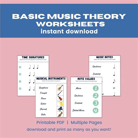 Basic Music Theory Worksheets Digital Worksheets Printable Etsy