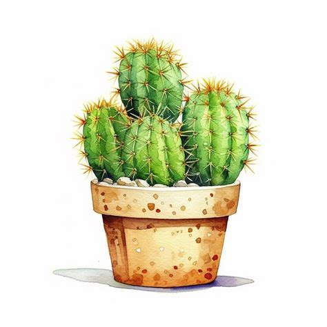 Premium Ai Image Aesthetic Cactus Plant On Watercolor Illustration