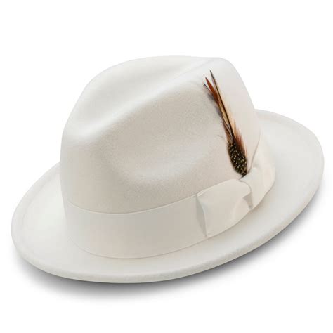 Montique Mens White 2 Snap Brim Crushable Felt Wool Fedora Hat H10