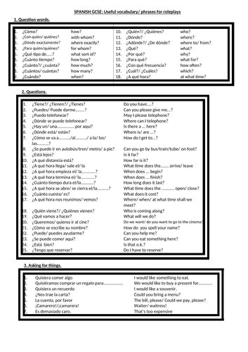 Gcse Spanish General Conversation Question Booklet Aqa Teaching