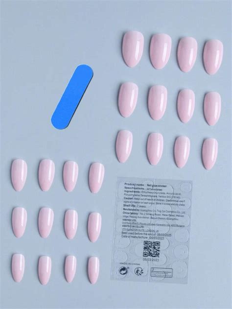 Pcs Long Almond Shaped Nude Pink Fake Nail Set Press On Nails False Nails Glue Ebay