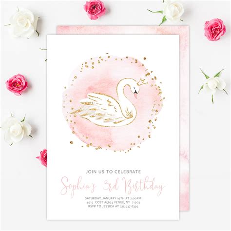 Swan Birthday Invitation Swan Invitation Swan Princess Invitation