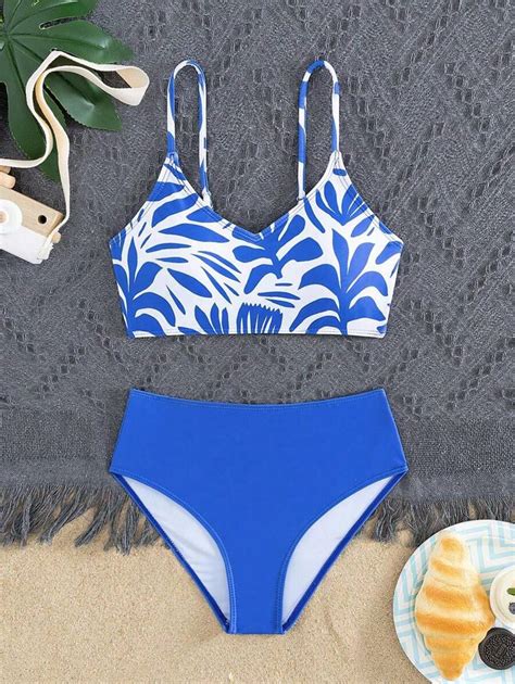 Teen Girl Printed Vacation Matching Bikini Set Bikini Set And Solid Swim Shorts Summer Beach