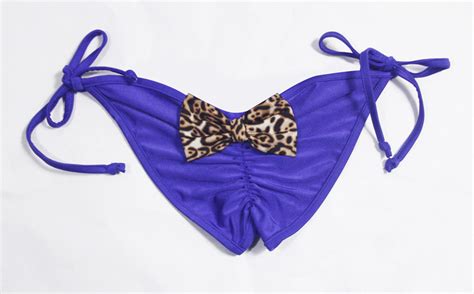 Fashion Purple Back With Leopard Print Bowknot Fold Side Lace Up Thong Bikini Swimsuit Bk9772