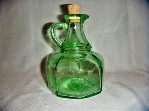 Vintage Hazel Atlas Green Depression Glass Octagon Panel Cruet Vinegar