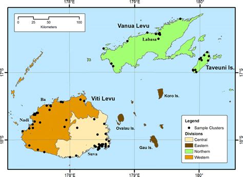 Administrative Divisions And Cluster Sites On Mainland Fiji Viti Levu