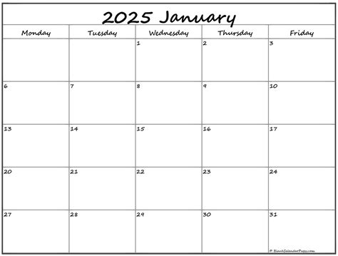 January 2025 Calendar Starting Monday And Friday Jonis Mahalia