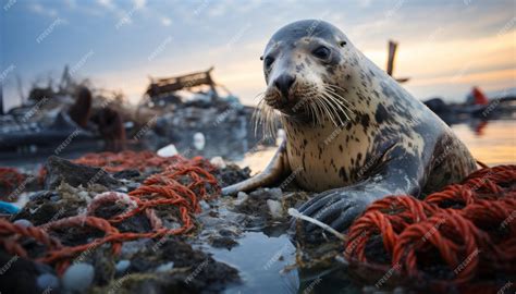 Premium Photo | Environmental pollution in the animal world of seals ...