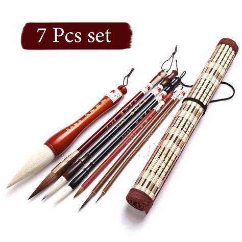 Chinese Calligraphy Brush Set With Roll Up Bamboo Brush Holder Pen Bag