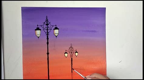 Street Lights At Sunset Painting For Beginners Street Lamp At Night