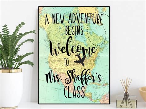 Printable Pdf Welcome Teacher Sign Adventure Themed Classroom Classroom Door Hanger Map